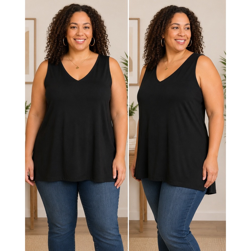 Coldwater Creek Black V-Neck Sleeveless Tank Top Plus Size 2X Stretch 011042135